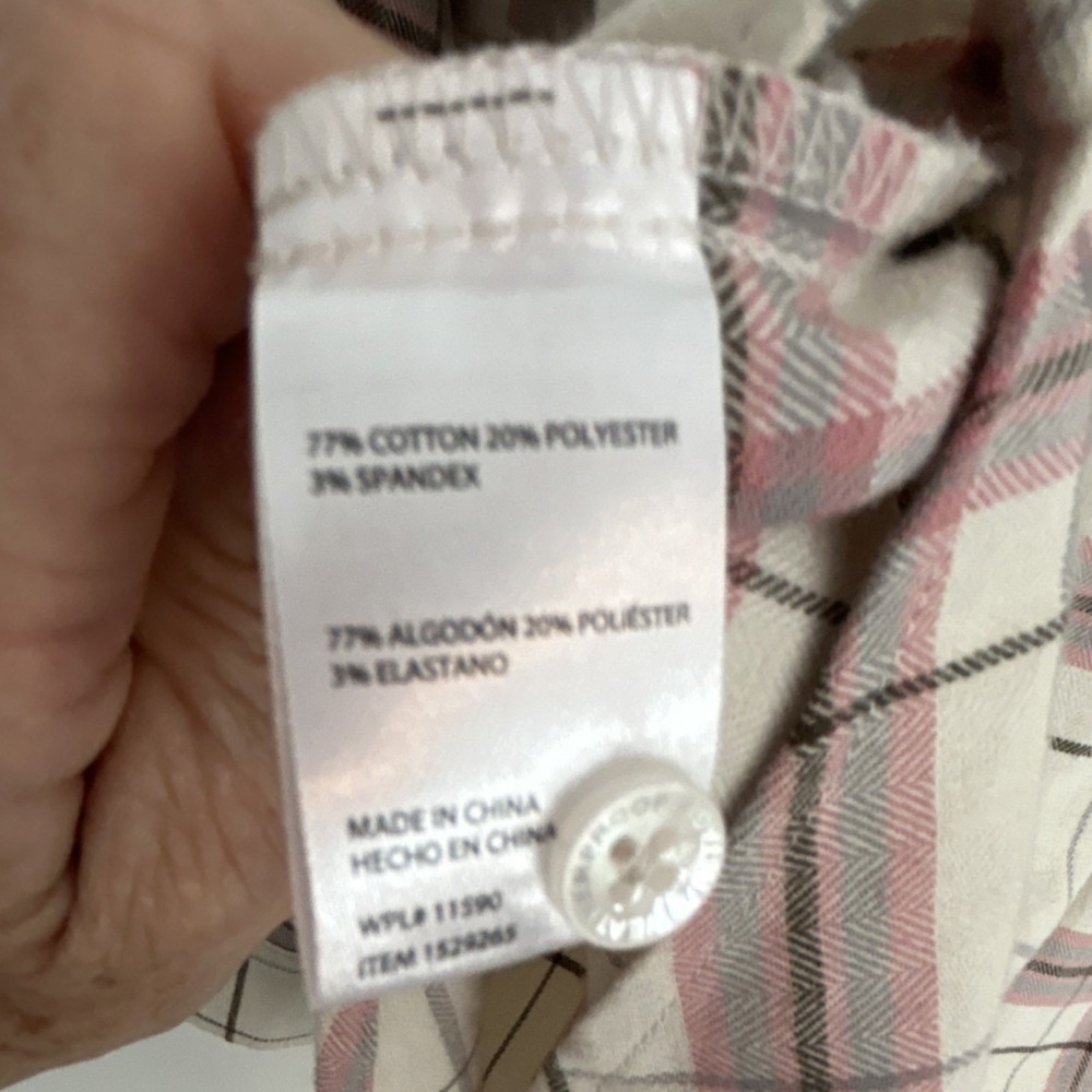 Weatherproof Flannel Comfort Stretch Button-Up Shirt Ivory Pink Gray M Women's - Picture 5 of 5